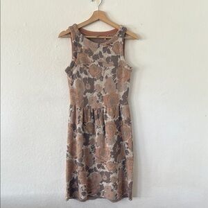 Knitted & Knotted Wool Blend Floral Dress Brown, Tan, Pink and Gold Sz S